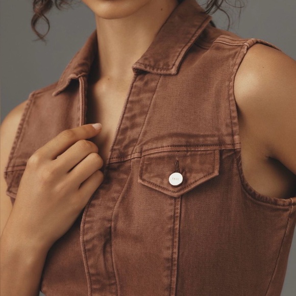 PAIGE DENIM Chocolate Brown Sleeveless Belted Zip Up Jean Dress Size 8 NWOT - Picture 4 of 8